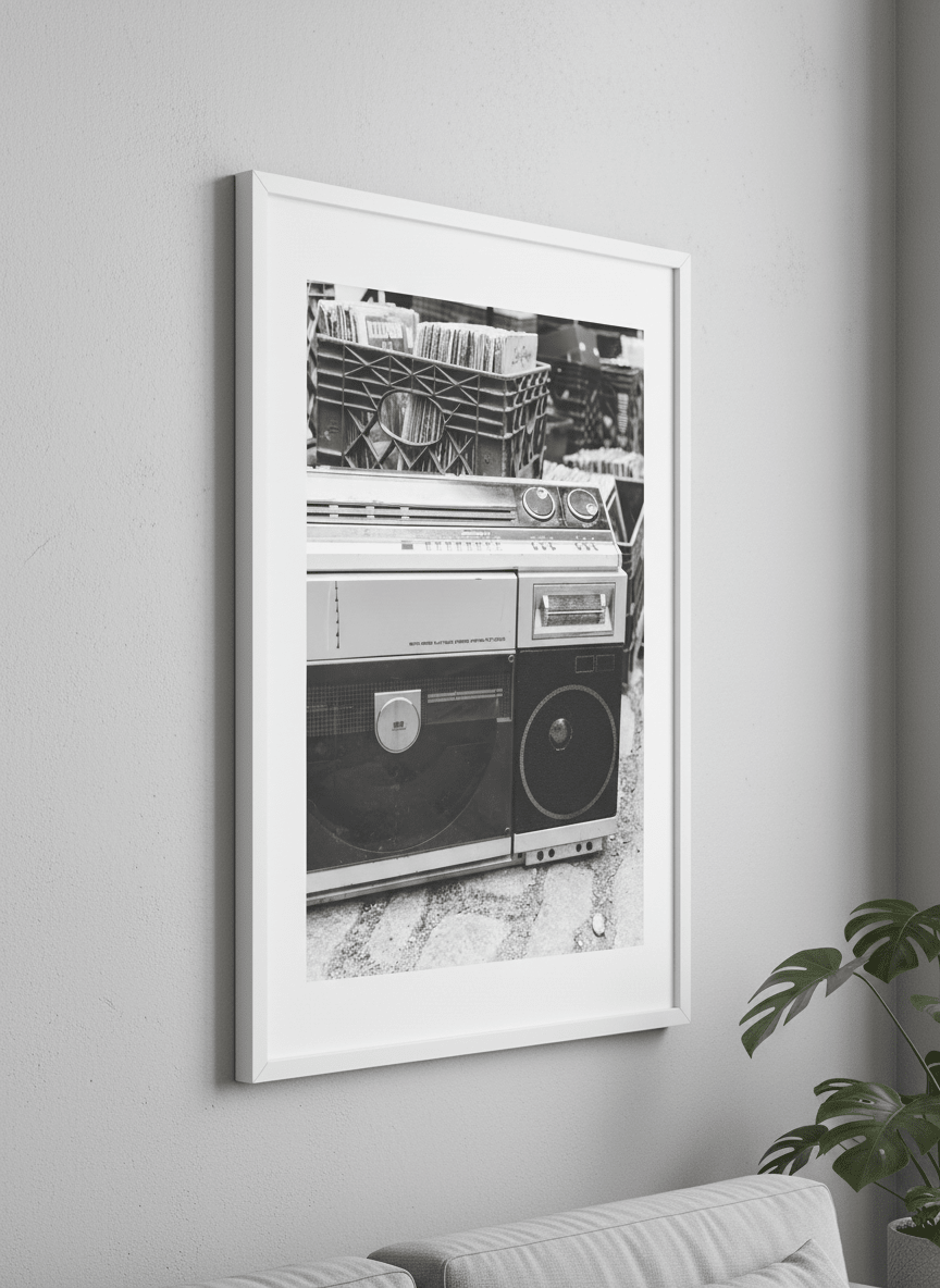 Modern wall art styled above a sofa in a neutral living room