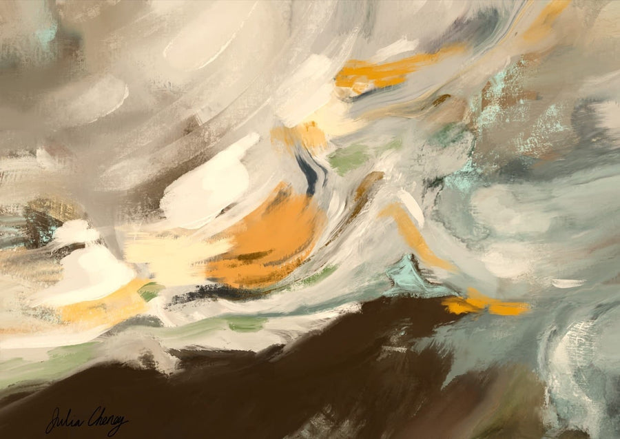 Brown, Aqua, White W Gold Accent Abstract Julia Cheney