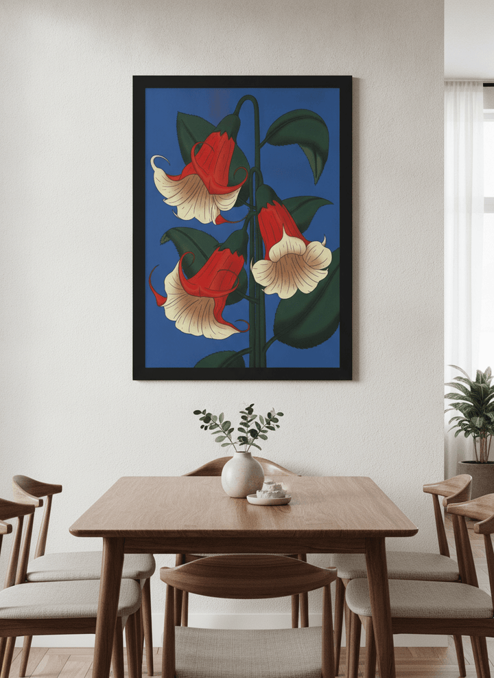 Wall art styled above a dining table in a contemporary home