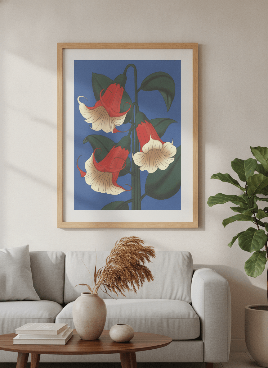 Modern wall art styled above a sofa in a neutral living room