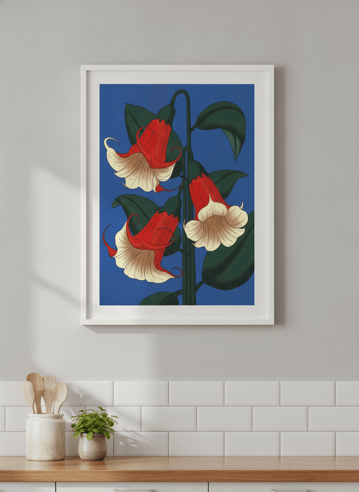 Artwork styled on the wall of a bright modern kitchen