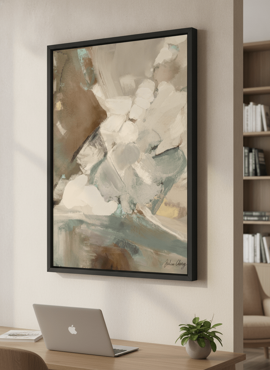 Contemporary wall art featured in a bright modern office workspace