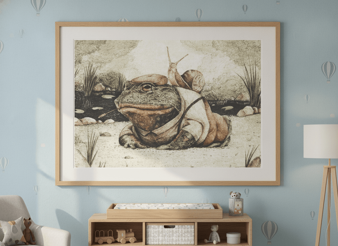 Soft neutral wall art styled in a serene nursery with pastel tones