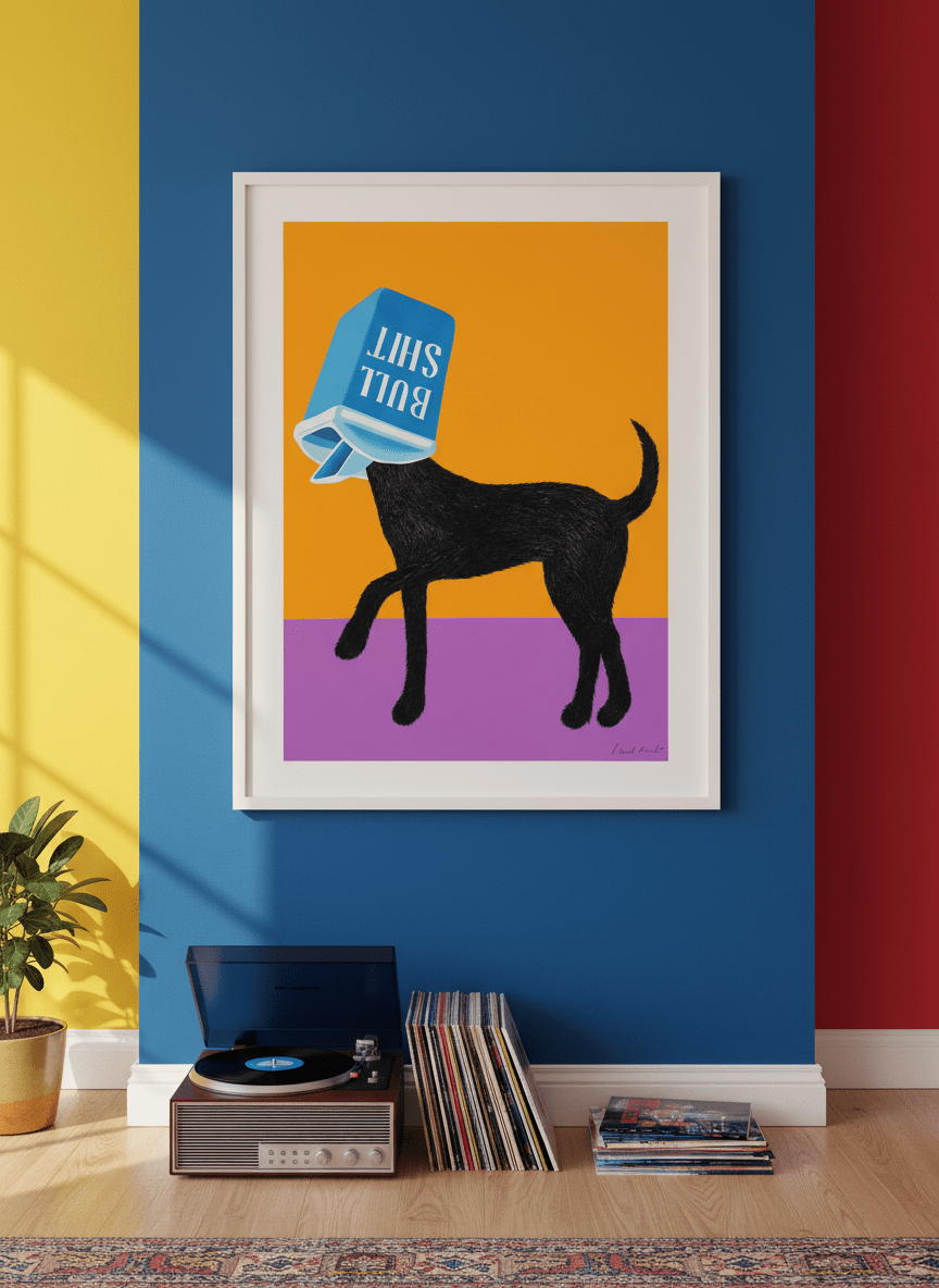 Bold wall art styled in a colourful, eclectic modern home