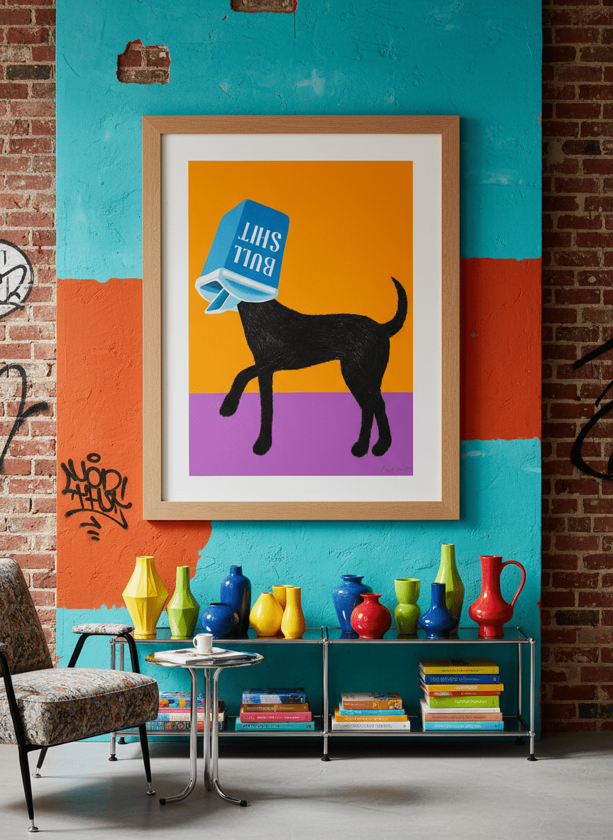 Bold wall art styled in a colourful, eclectic modern home