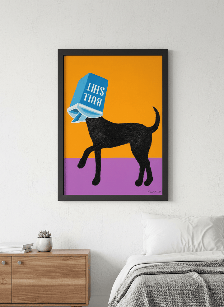 Minimalist artwork displayed in a calm, light-filled bedroom interior