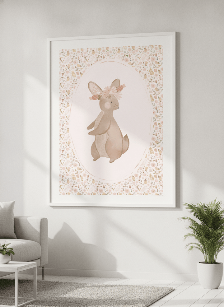 Modern wall art styled above a sofa in a neutral living room