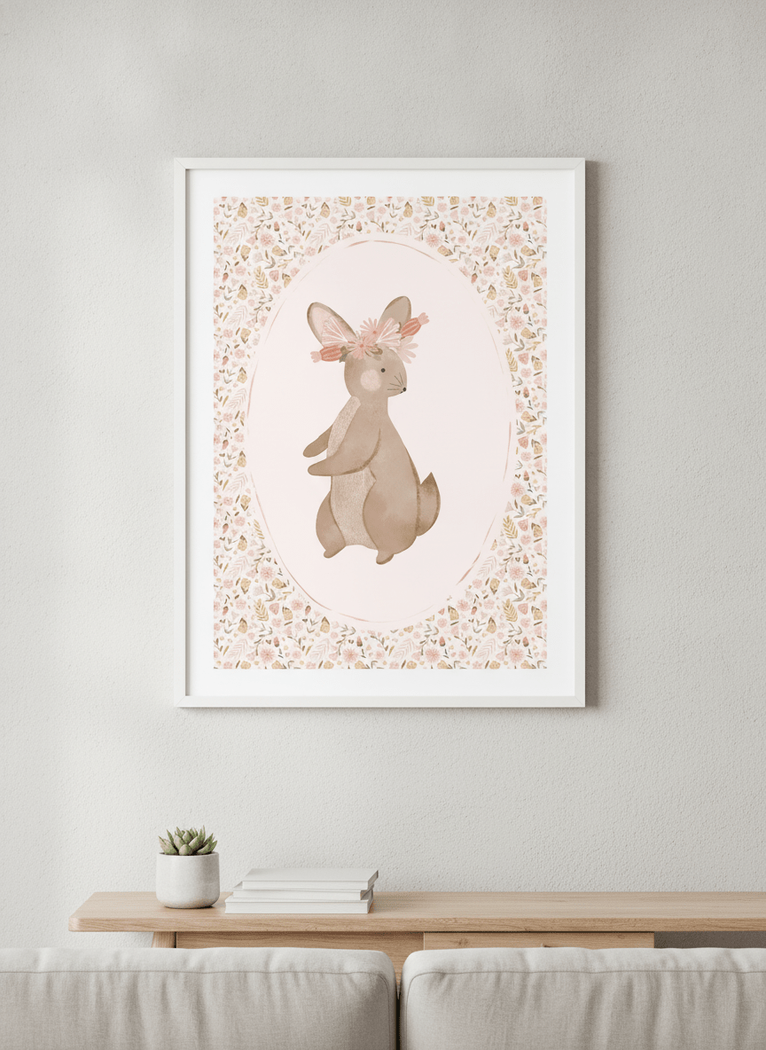 Modern wall art styled above a sofa in a neutral living room