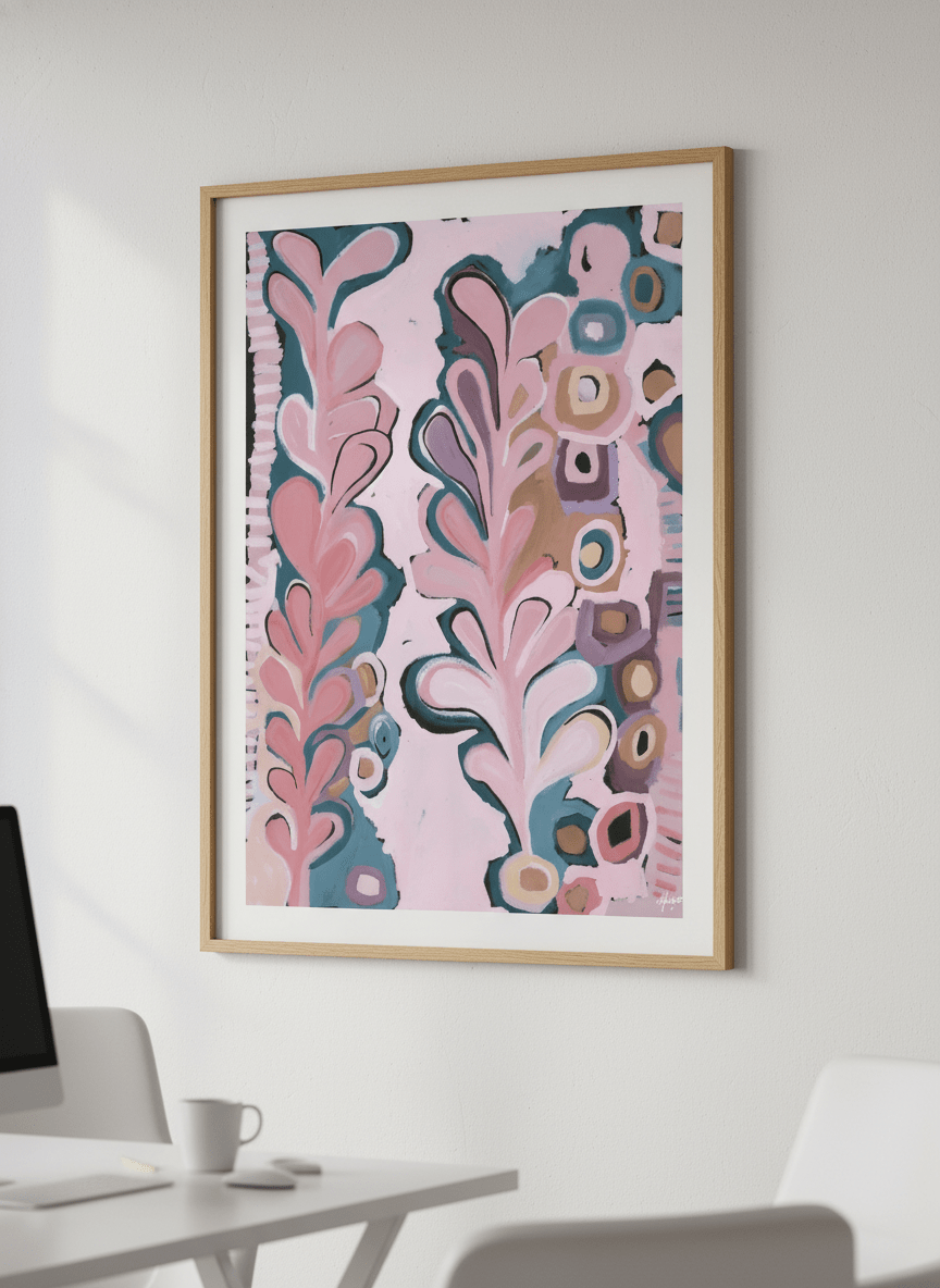 Contemporary wall art featured in a bright modern office workspace