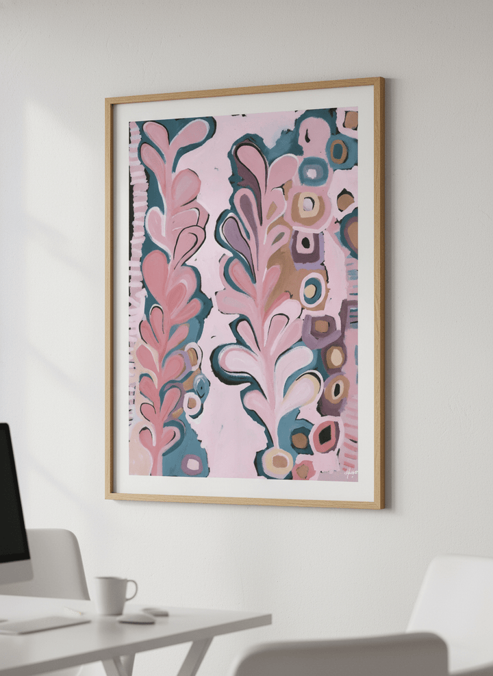Contemporary wall art featured in a bright modern office workspace