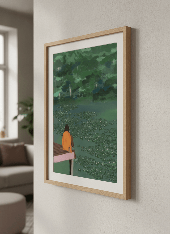 Modern wall art styled above a sofa in a neutral living room
