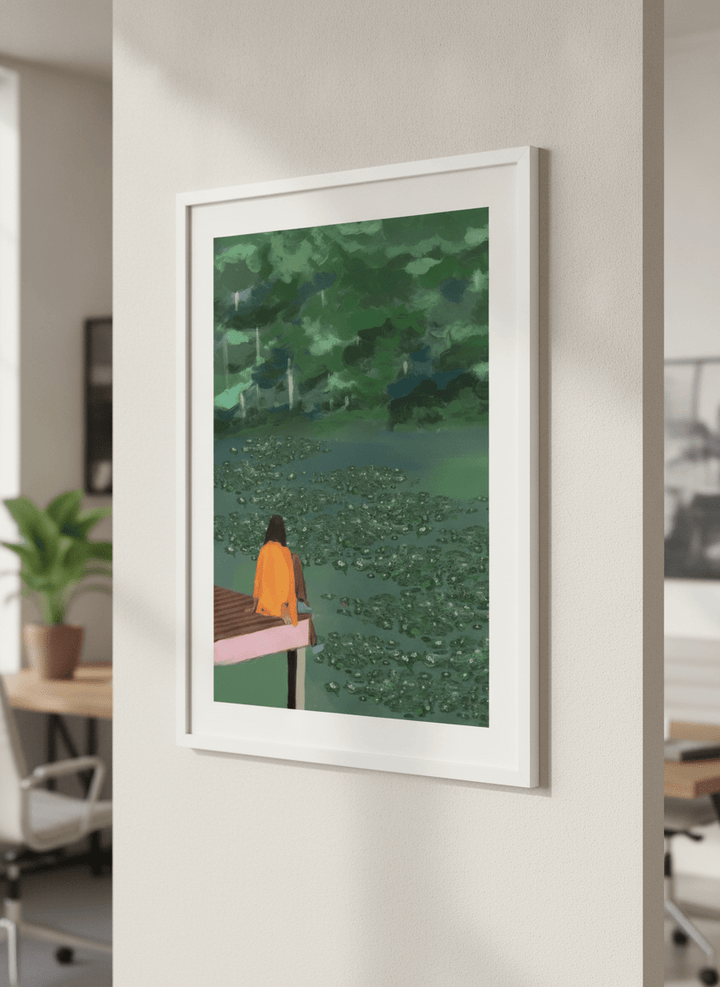 Contemporary wall art featured in a bright modern office workspace
