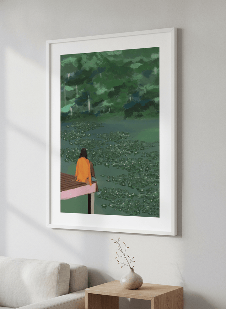 Modern wall art styled above a sofa in a neutral living room
