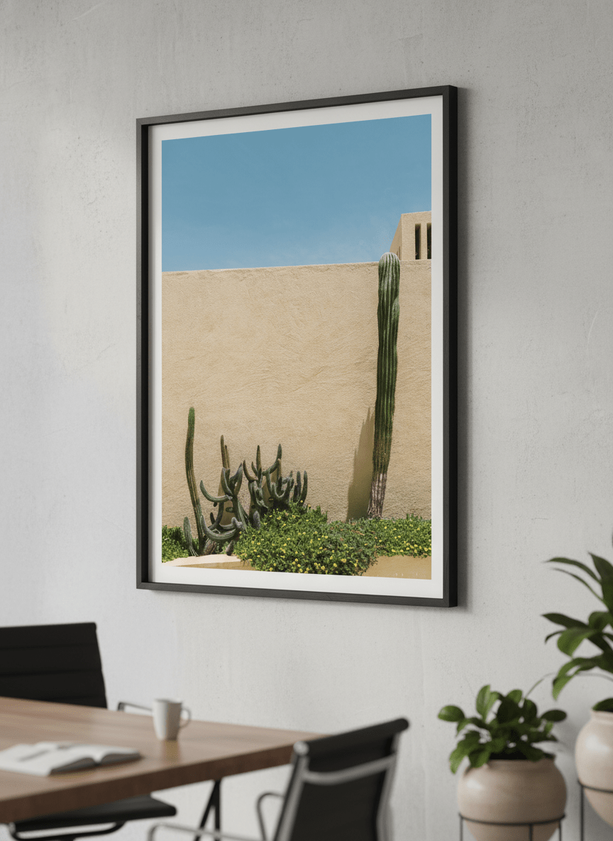 Contemporary wall art featured in a bright modern office workspace