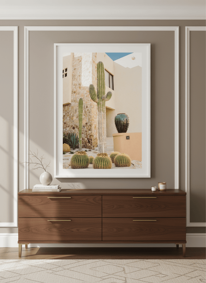 Monumental artwork centred on a feature wall in a luxe interior