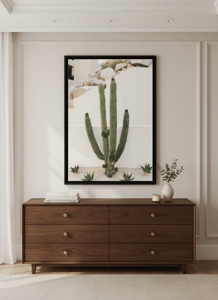 Monumental artwork centred on a feature wall in a luxe interior