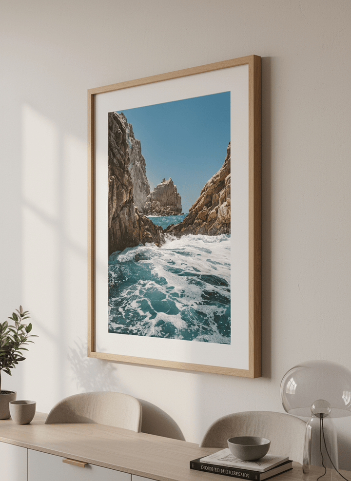 Wall art styled above a dining table in a contemporary home