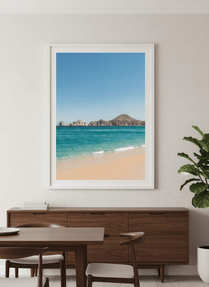Wall art styled above a dining table in a contemporary home