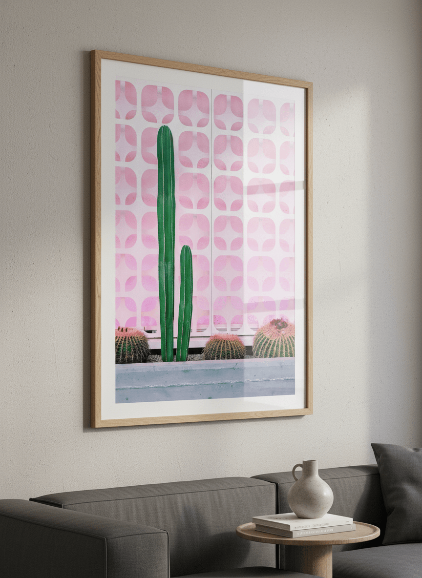 Modern wall art styled above a sofa in a neutral living room