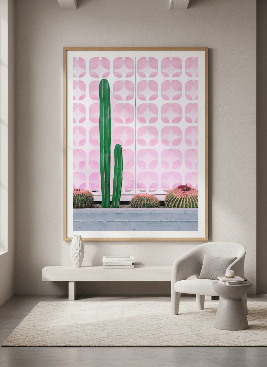Monumental artwork centred on a feature wall in a luxe interior