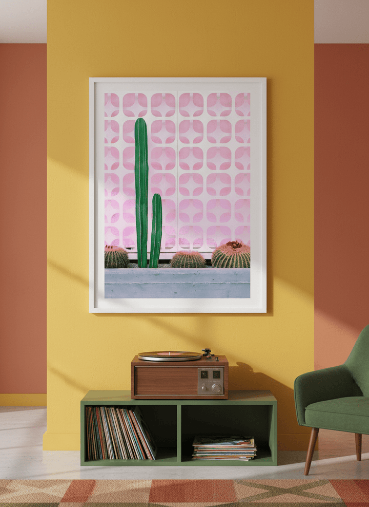 Bold wall art styled in a colourful, eclectic modern home