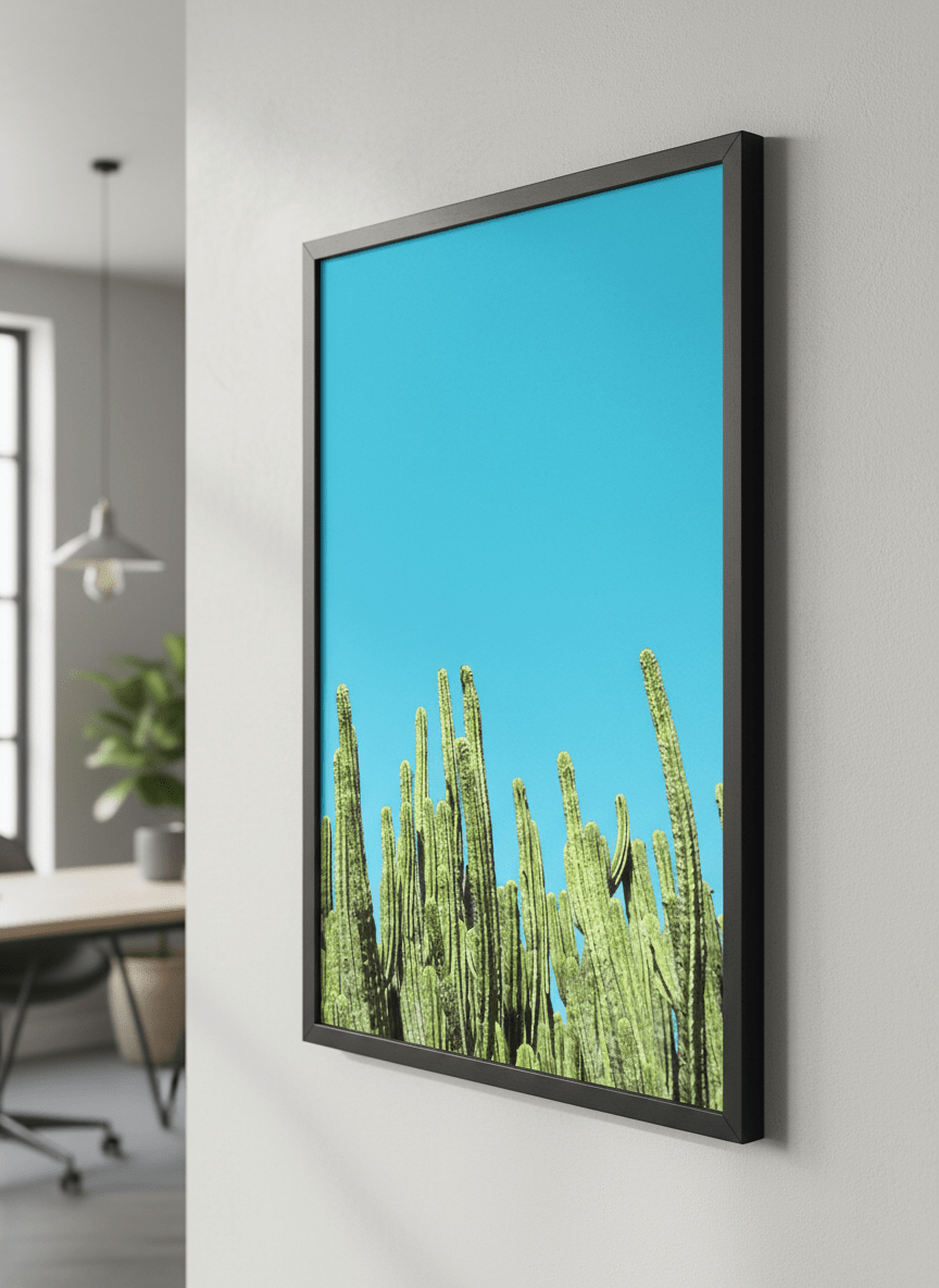 Contemporary wall art featured in a bright modern office workspace