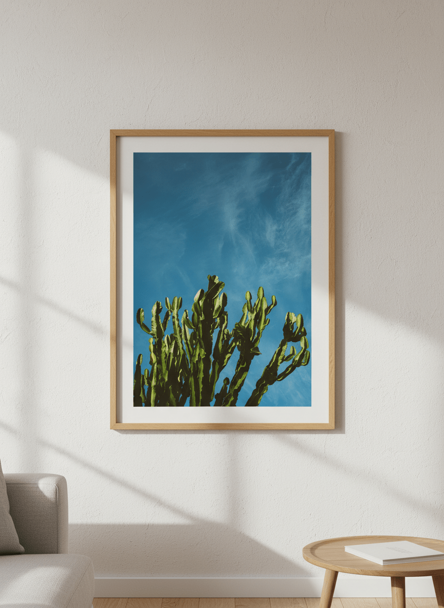 Modern wall art styled above a sofa in a neutral living room