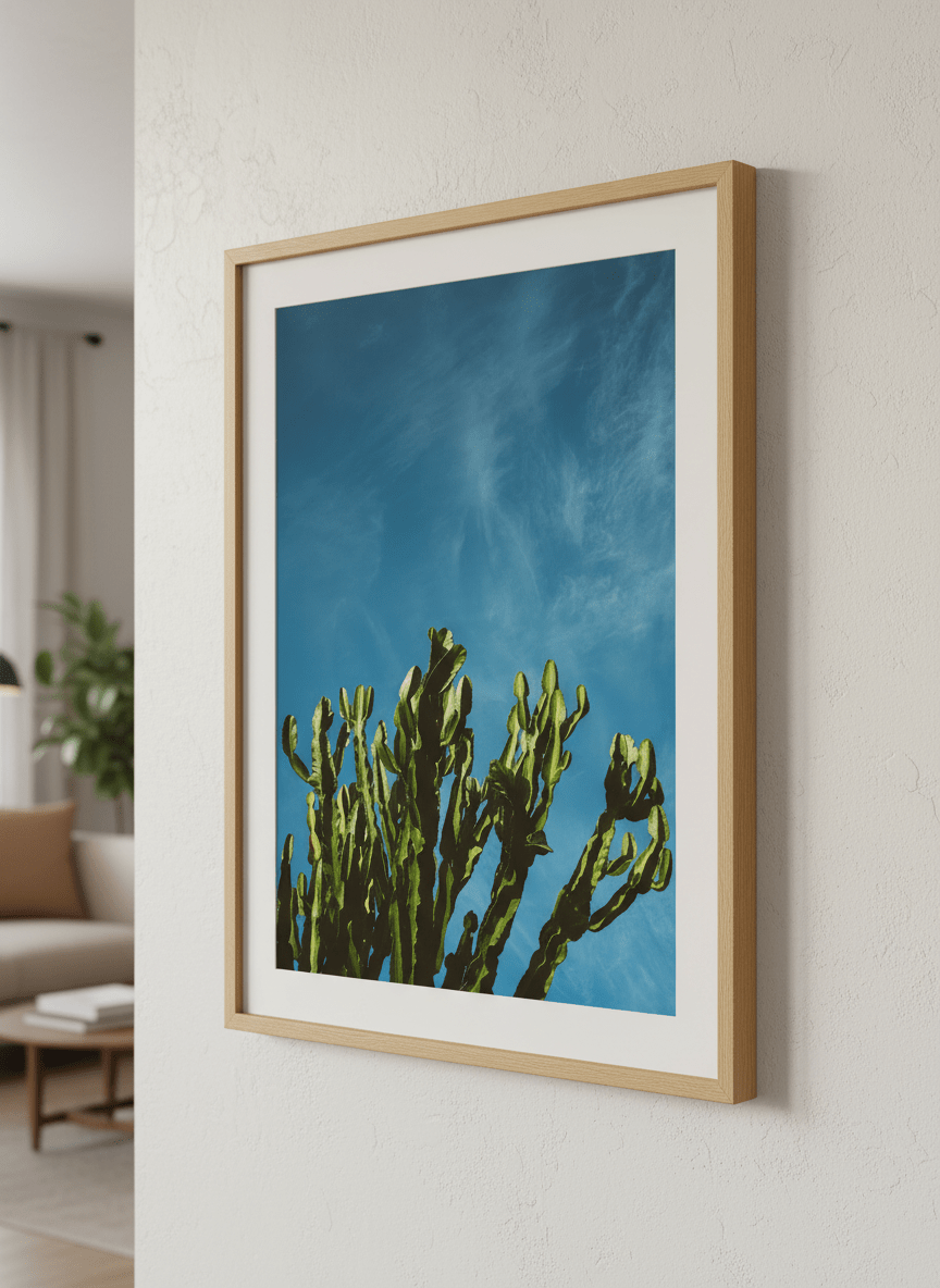 Modern wall art styled above a sofa in a neutral living room