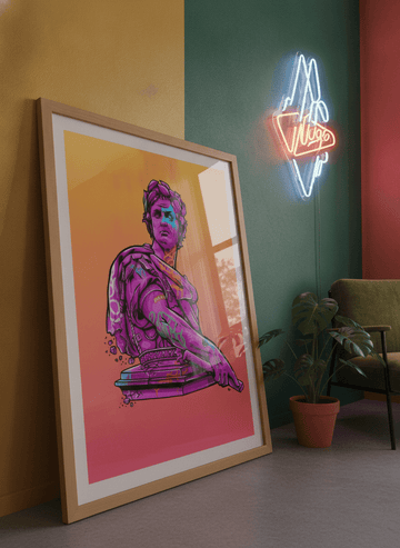 Bold wall art styled in a colourful, eclectic modern home