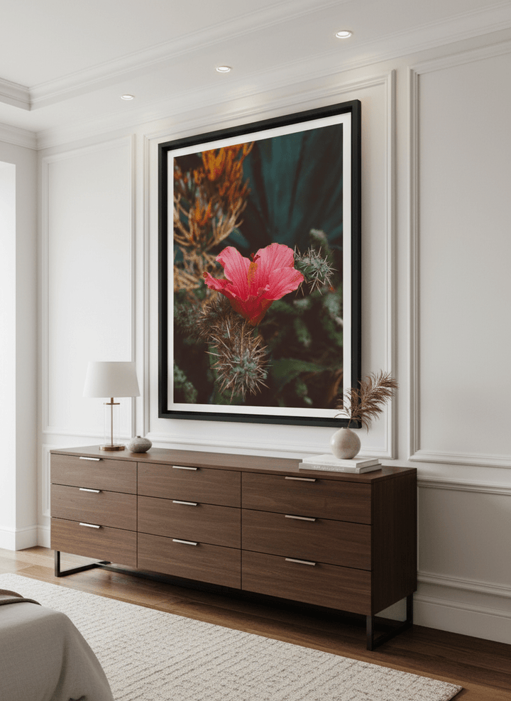 Monumental artwork centred on a feature wall in a luxe interior