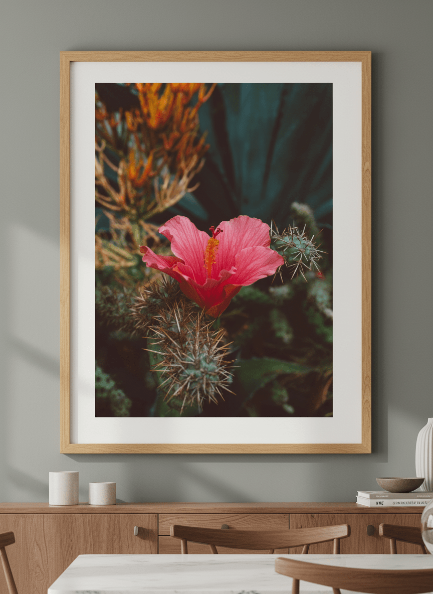Wall art styled above a dining table in a contemporary home
