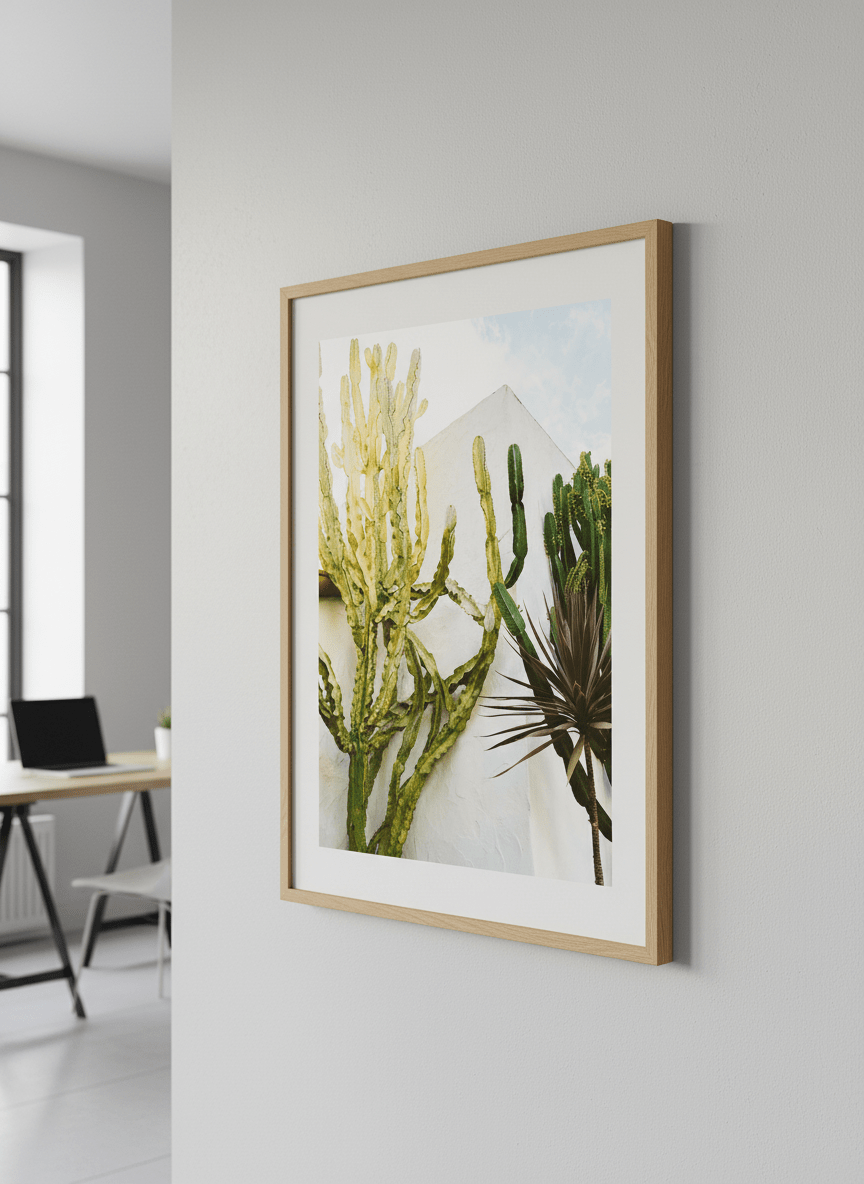 Contemporary wall art featured in a bright modern office workspace