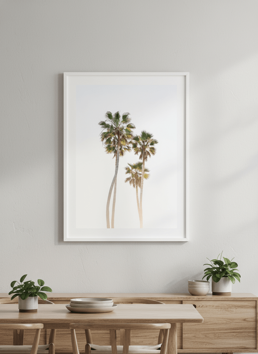 Wall art styled above a dining table in a contemporary home