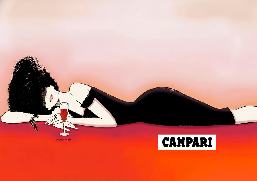 Campari 1960s Woman Italy Landscape Vintage Art Poster