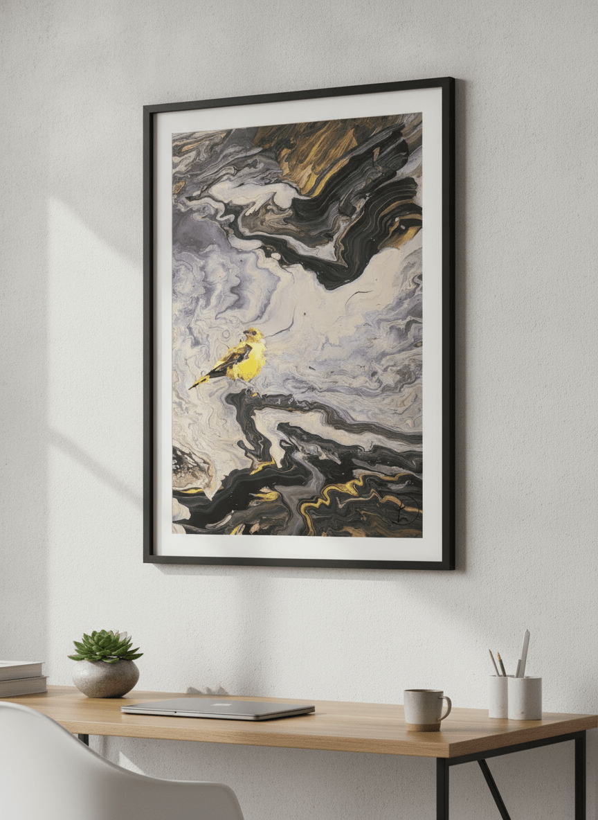 Contemporary wall art featured in a bright modern office workspace