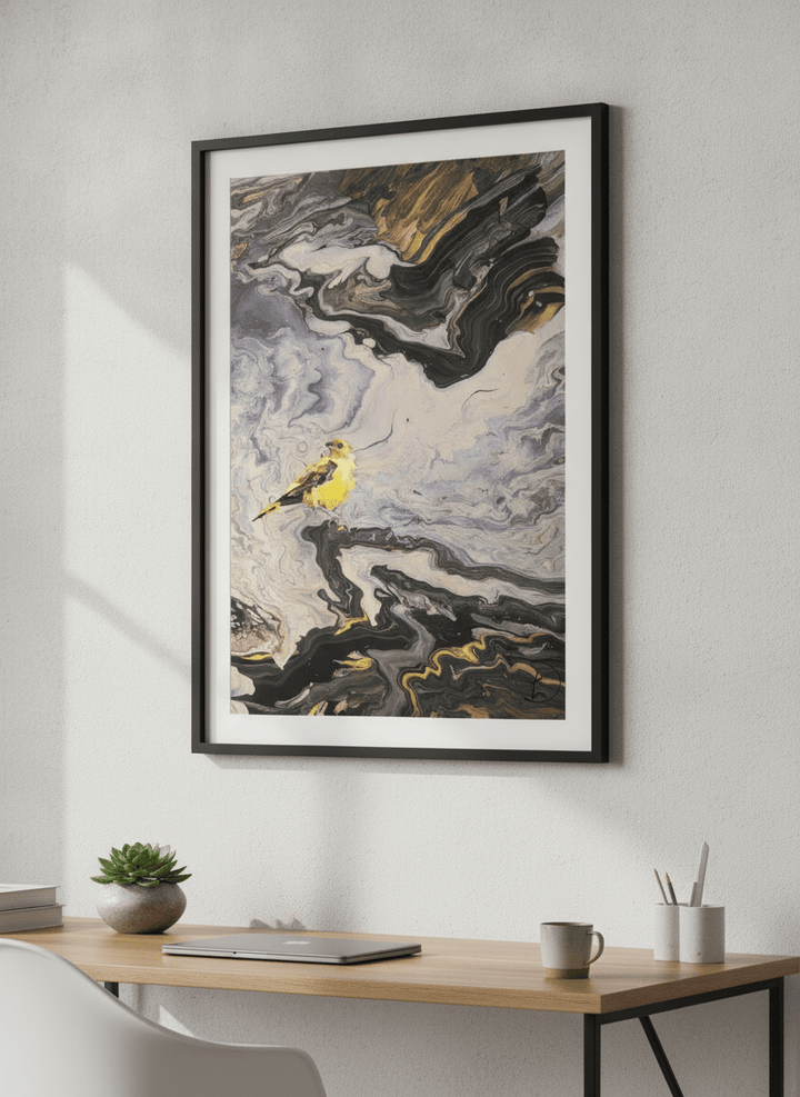 Contemporary wall art featured in a bright modern office workspace
