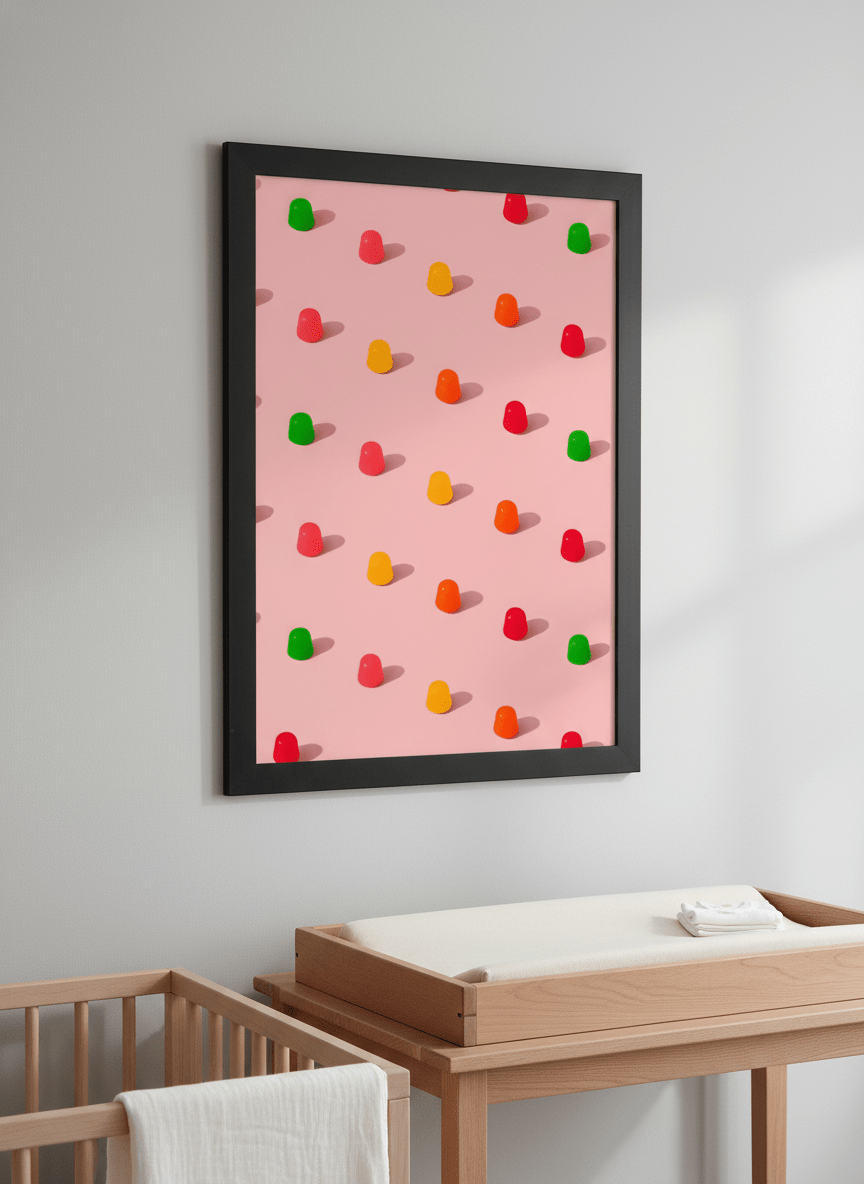 Soft neutral wall art styled in a serene nursery with pastel tones
