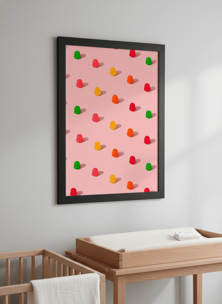 Soft neutral wall art styled in a serene nursery with pastel tones