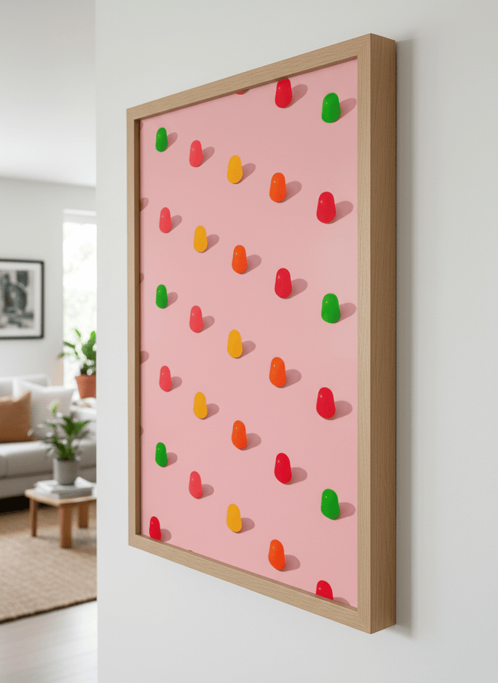 Modern wall art styled above a sofa in a neutral living room