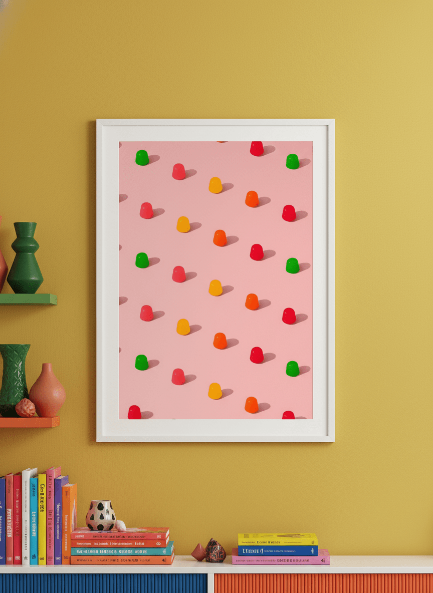 Bold wall art styled in a colourful, eclectic modern home