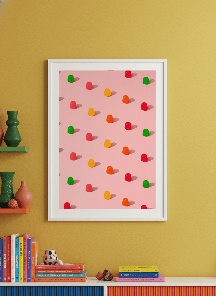 Bold wall art styled in a colourful, eclectic modern home