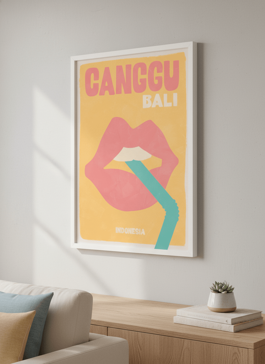 Modern wall art styled above a sofa in a neutral living room