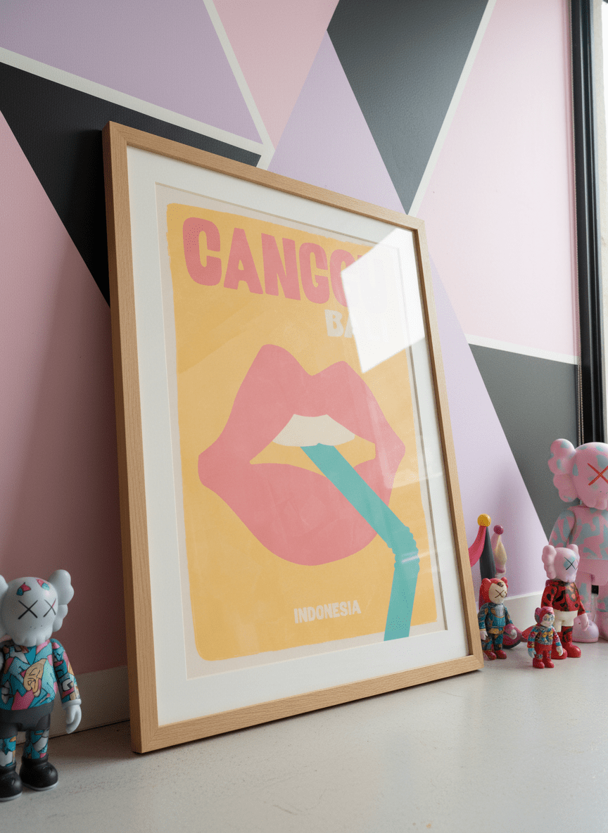 Bold wall art styled in a colourful, eclectic modern home