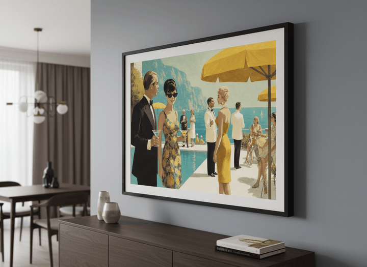 Wall art styled above a dining table in a contemporary home