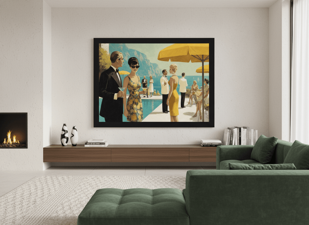 Monumental artwork centred on a feature wall in a luxe interior
