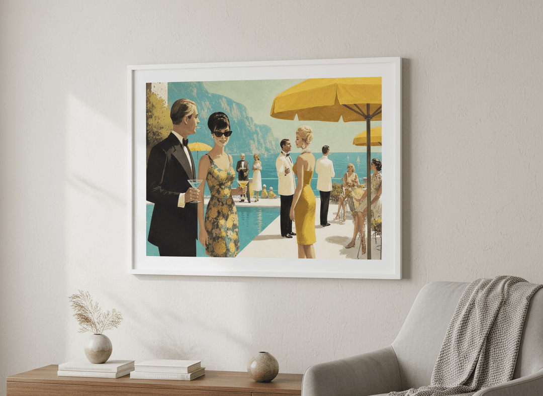 Modern wall art styled above a sofa in a neutral living room