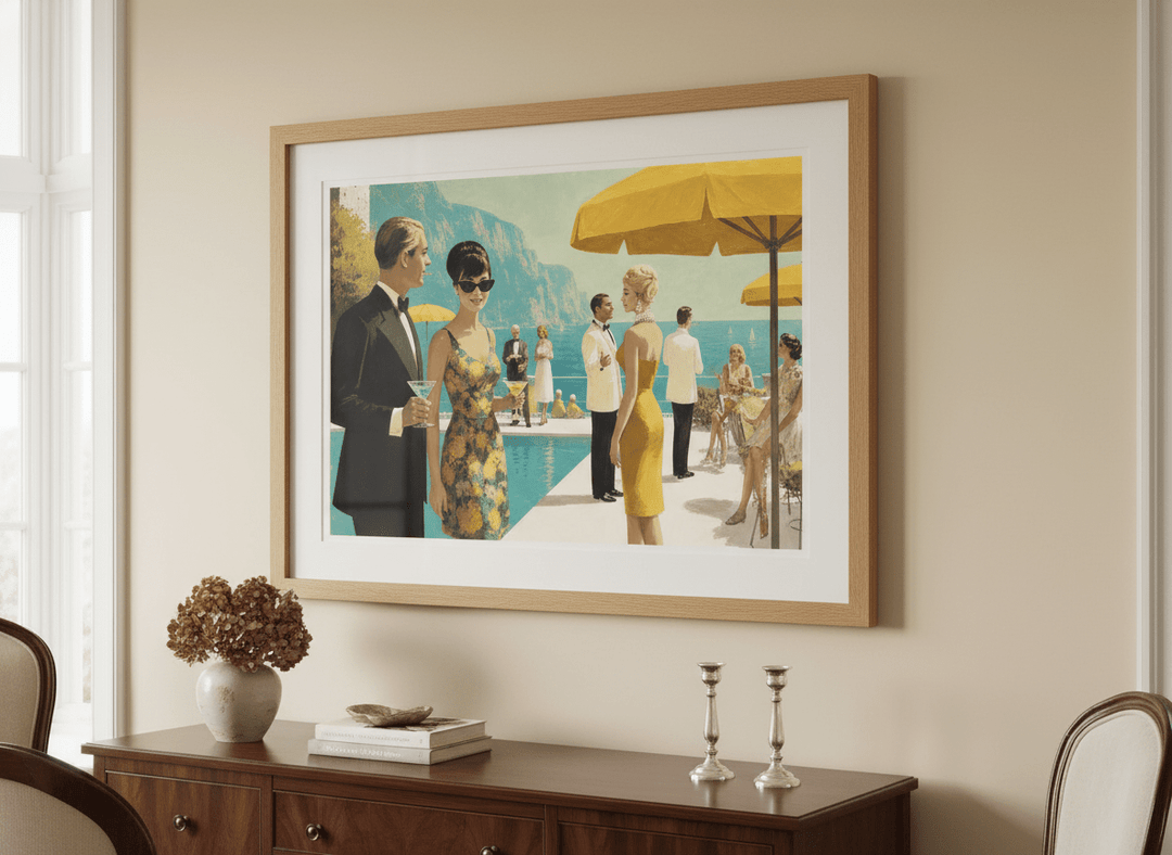 Wall art styled above a dining table in a contemporary home