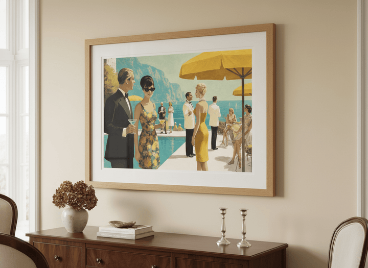 Wall art styled above a dining table in a contemporary home
