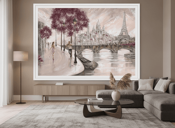 Monumental artwork centred on a feature wall in a luxe interior