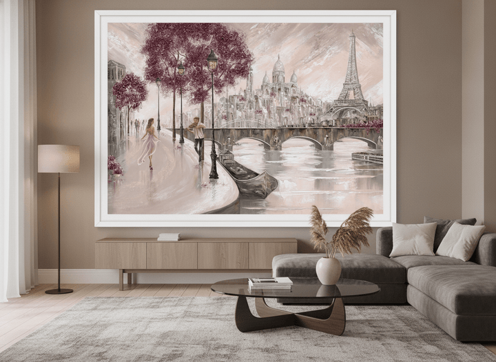 Monumental artwork centred on a feature wall in a luxe interior